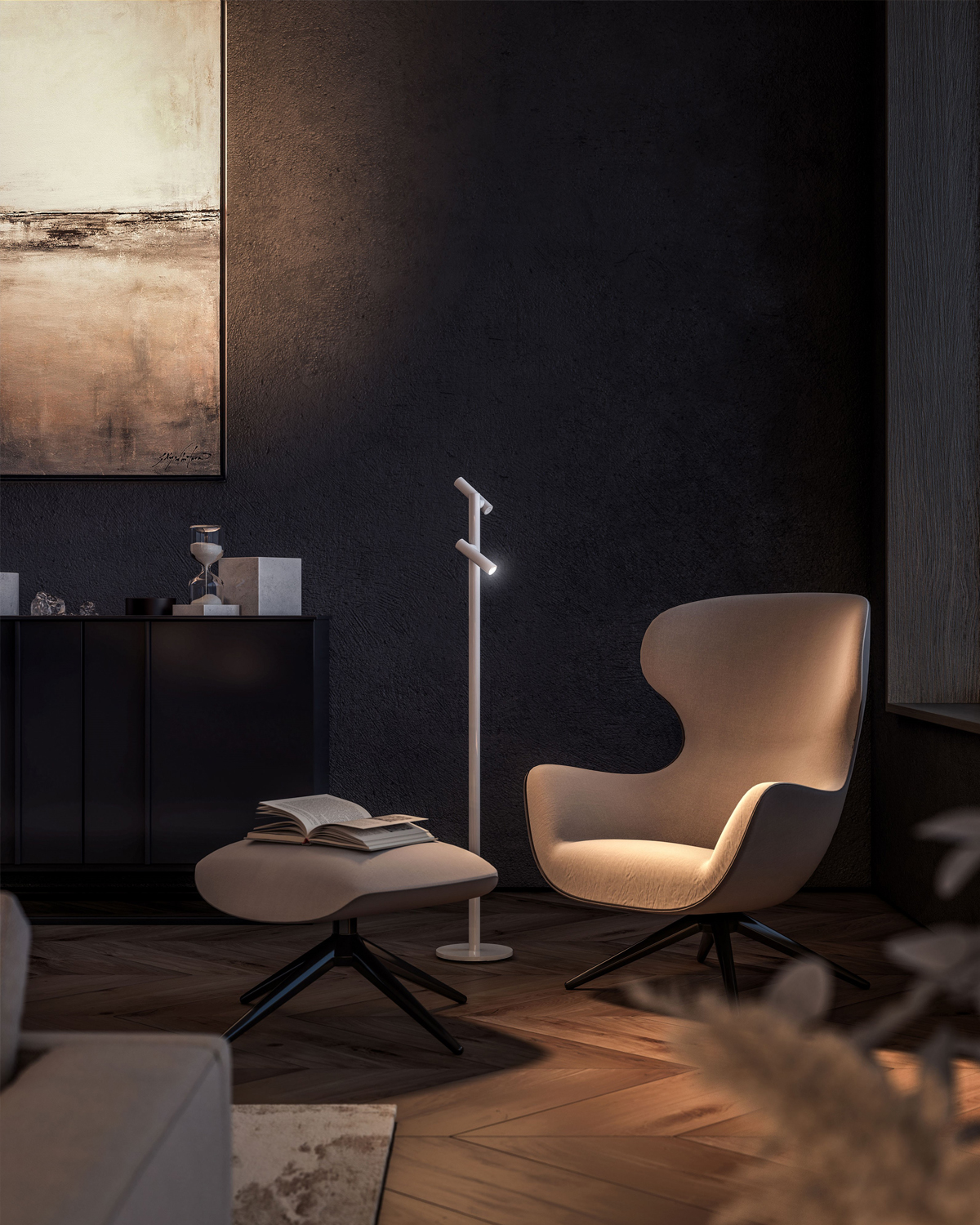 Stehleuchte "Tubo" von Sompex aus Aluminium ist rundum drehbar für bis zu 120 Stunden Licht drinnen und draußen. Leuchtköpfe abnehmbar als Taschenlampe verwendbar.